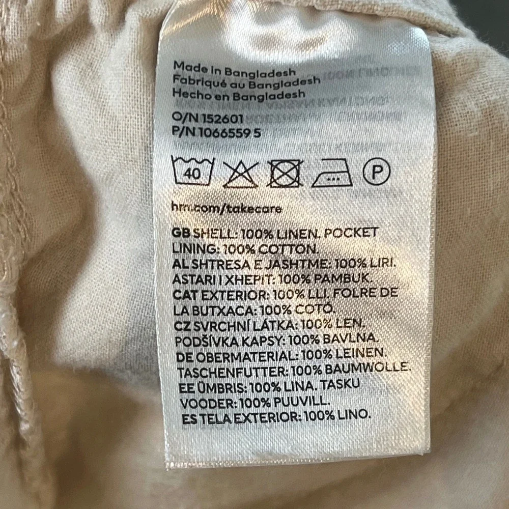 HM Womens XL Beige 100% Linen Wide Leg Cropped Elastic Waist Pants Oatmeal